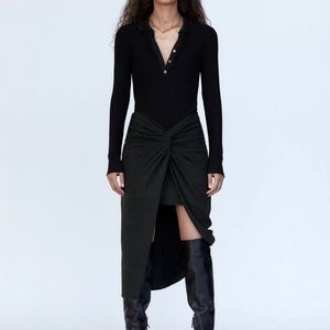 ZARA KNOTTED MIDI SKIRT Size Medium Dark Gray